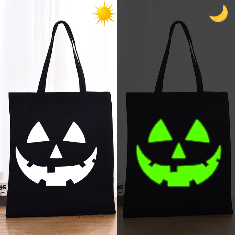 Halloween Eco Friendly Luminous Jack-o'-lantern Handle Canvas Tote Bag