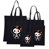 Halloween Eco Friendly Cartoon Skeleton Cat Handle Canvas Bottomless Tote Bag