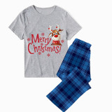 Christmas Matching Family Pajamas Merry Christmas Snowflake Deer Blue Short Pajamas Set