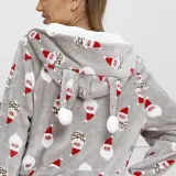 Women Santa Claus Cotton Fennel Hooded Bodysuit Christams Pajamas