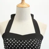 Women Holiday Polka Dot A-line Bow Tie Halter Dress