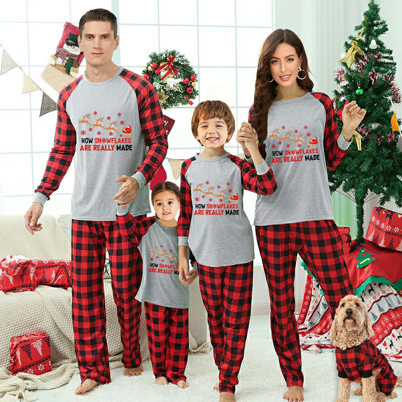 Christmas Matching Family Pajamas Funny Flying Reindeer Snowflakes are Really Made Gray Pajamas Set