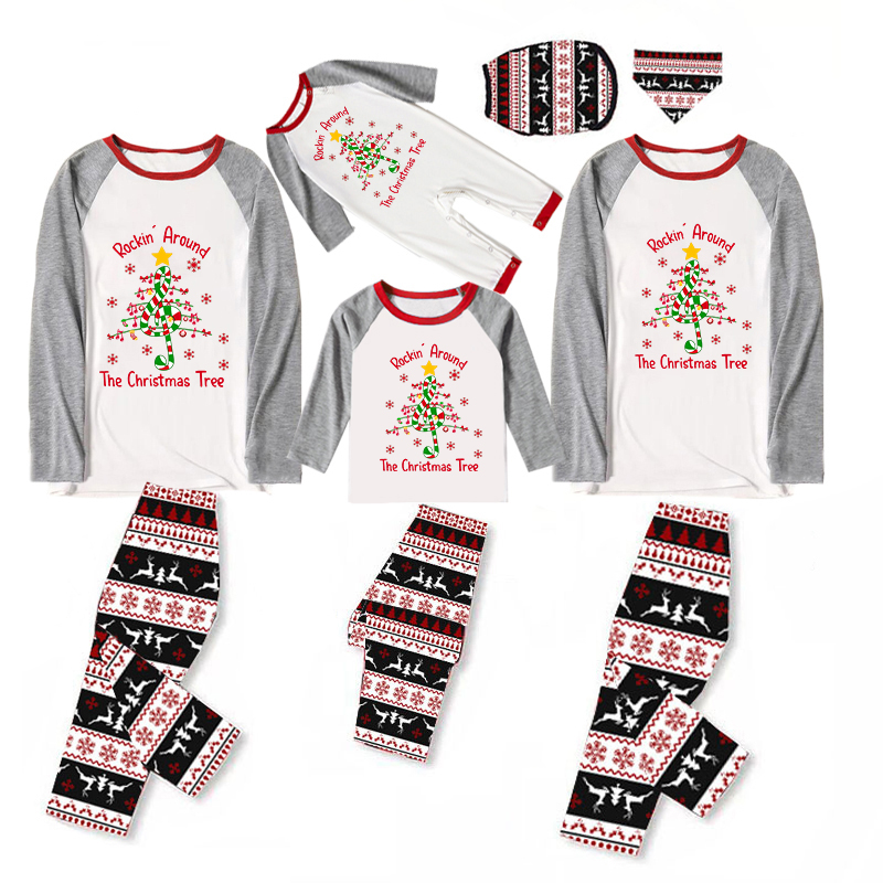 Christmas Matching Family Pajamas Snowflake Rocking Around The Christmas Tree Reindeer Pants Pajamas Set