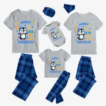 Christmas Matching Family Pajamas Happy Hanukkah Penguins Candlestick Blue Short Pajamas Set