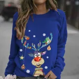 Women Christmas Shirt Snowflake Deer Printed Long Sleeve Sweatshirt
