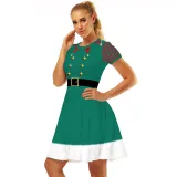Women Christmas A-Line Short Sleeve Round Neck Elf Ugly Dress
