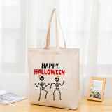 Halloween Eco Friendly Happy Halloween Skeleton Handle Canvas Tote Bag