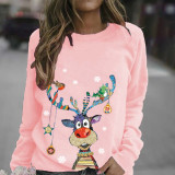 Women Christmas Shirt Snowflake Deer Printed Long Sleeve Sweatshirt