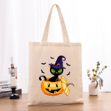 Halloween Eco Friendly The Boo Crew Cat Pumpkins Handle Canvas Bottomless Tote Bag
