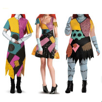 Women Halloween Dress Color Matching Print Sequin Nightmare Before Christmas Costume