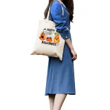 Halloween Eco Friendly Pumpkins Devil Handle Canvas Bottomless Tote Bag