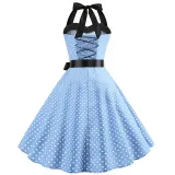Women Holiday Polka Dot A-line Bow Tie Halter Dress
