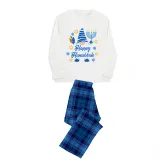 Christmas Matching Family Pajamas Happy Hanukkah Candlestick Snowflakes Gnomies Blue Pajamas Set