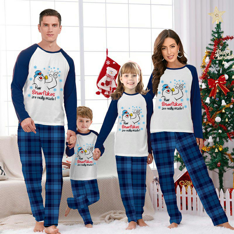 Christmas Matching Family Pajamas Funny Snowman How Snowflakes are Really Made Blue Pajamas Set