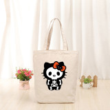Halloween Eco Friendly Cartoon Skeleton Cat Handle Canvas Tote Bag