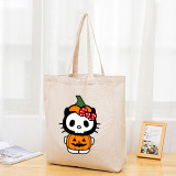 Halloween Eco Friendly Cartoon Pumpkin Cat Handle Canvas Tote Bag