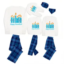 Christmas Matching Family Pajamas Happy Hanukkah Candles Blue Pajamas Set