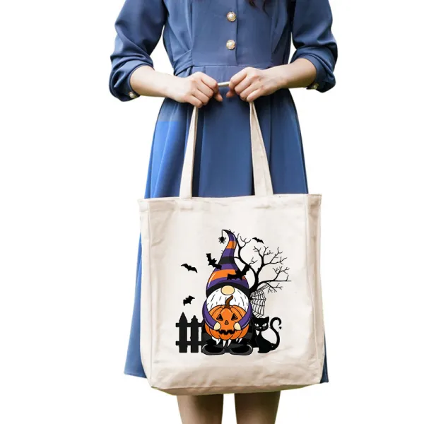 Halloween Eco Friendly Pumpkins Gnomie Handle Canvas Tote Bag