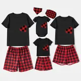 Christmas Matching Family Pajamas Red Plaid Heart Black Pajamas Set