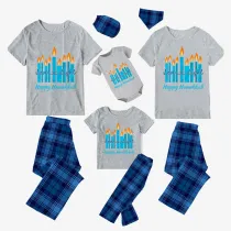 Christmas Matching Family Pajamas Happy Hanukkah Candles Blue Short Pajamas Set