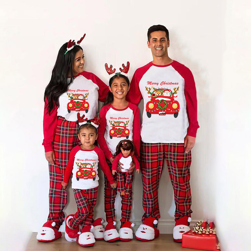 Christmas Matching Family Pajamas Merry Christmas Santa Gift Truck Red Pajamas Set