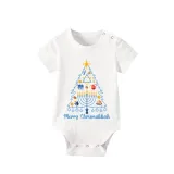 Christmas Matching Family Pajamas Happy Hanukkah Christmas Tree Candlestick Blue Short Pajamas Set
