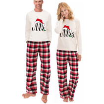 Couple Matching Christmas Pajamas Christmas Hat Mr & Mrs. Loungwear White Pajamas Set