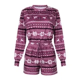 Women Two Pieces Pajamas Christmas Snowflake Long Sleeve Tops And Shorts Christmas Sleepwear Set