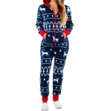Christmas Couple Matching Pajamas Sets Snowflake Deer Hooded Christmas Jumpsuit