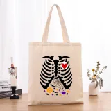 Halloween Eco Friendly Skeleton Ribcage Handle Canvas Bottomless Tote Bag