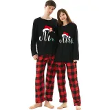 Couple Matching Christmas Pajamas Christmas Hat Mr & Mrs. Loungwear Black Pajamas Set
