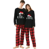 Couple Matching Christmas Pajamas Christmas Hat Mr & Mrs. Loungwear Black Pajamas Set