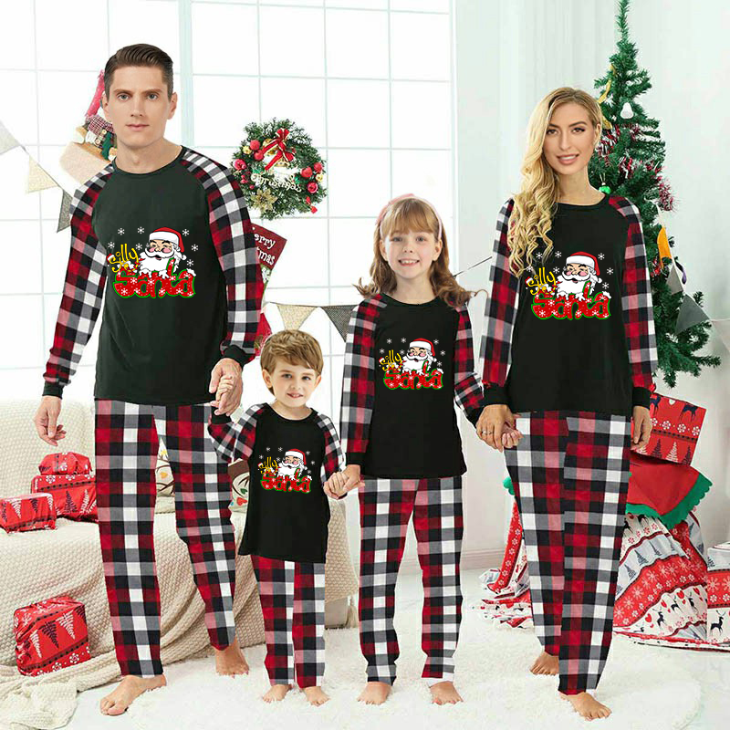 Christmas Matching Family Pajamas Funny Silly Santa Snowflakes Red Black Pajamas Set