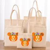 Halloween Eco Friendly Jack-o'-lantern Handle Canvas Bottomless Tote Bag