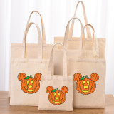 Halloween Eco Friendly Cartoon Jack-o'-lantern Handle Canvas Bottomless Tote Bag