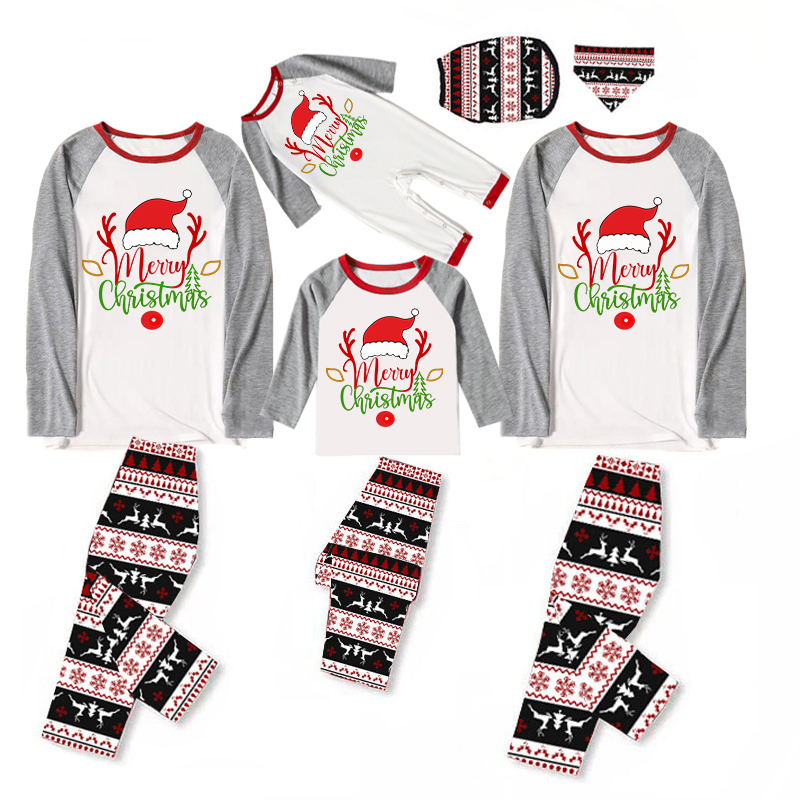 Christmas Matching Family Pajamas Red Hat Merry Christmas Deer Reindeer Pants Pajamas Set