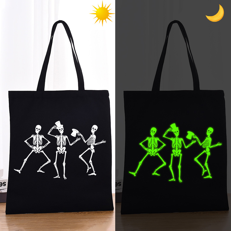 Halloween Eco Friendly Luminous Skeleton Crew Handle Canvas Tote Bag