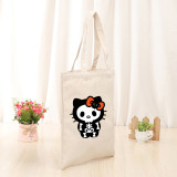 Halloween Eco Friendly Cartoon Skeleton Cat Handle Canvas Bottomless Tote Bag
