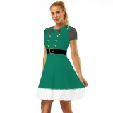Women Christmas A-Line Short Sleeve Round Neck Elf Ugly Dress