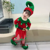 Kids Holiday Cosplay Elf Striped Pants With Belt Halloween Costume