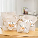 Halloween Eco Friendly Cute Ghost Boo Handle Canvas Tote Bag