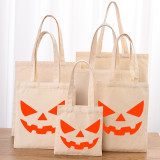Halloween Eco Friendly Pumpkins Devil Mask Handle Canvas Bottomless Tote Bag