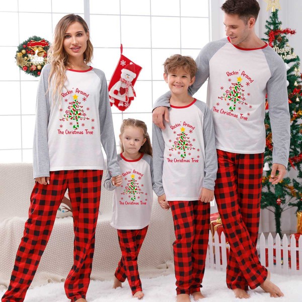 Christmas Matching Family Pajamas Snowflake Rocking Around The Christmas Tree Red Pajamas Set