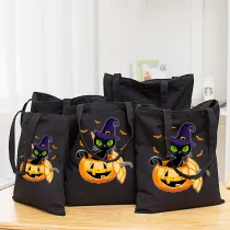 Halloween Eco Friendly The Boo Crew Cat Pumpkins Handle Canvas Bottomless Tote Bag