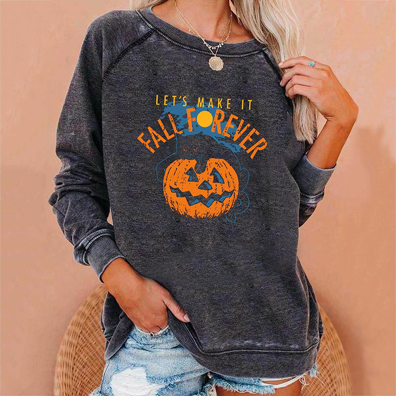 Women Halloween Shirt Pumpkin Bat Printed Long Sleeve Sweatshirt