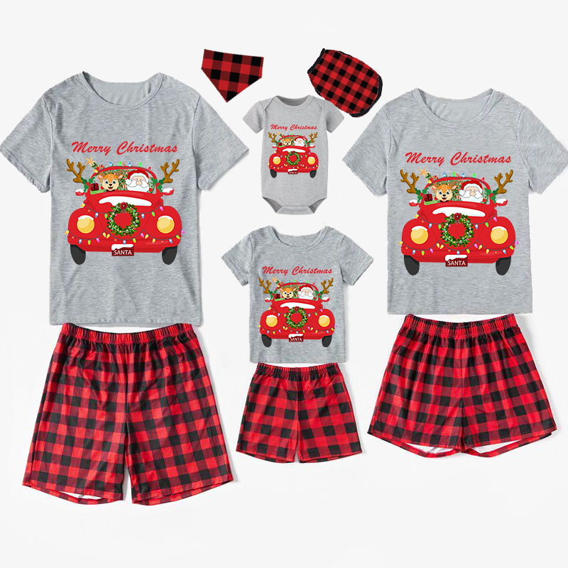 Christmas Matching Family Pajamas Merry Christmas Santa Gift Truck Short Pajamas Set