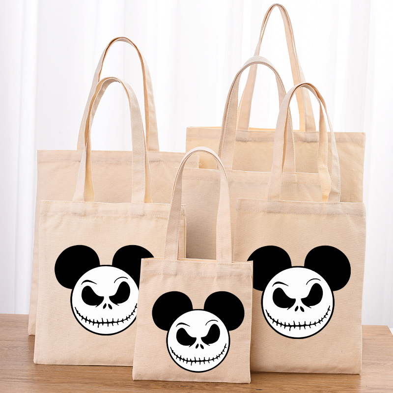 Halloween Eco Friendly Cartoon The Nightmare Before Christmas Handle Canvas Bottomless Tote Bag