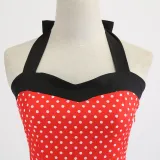 Women Holiday Polka Dot A-line Bow Tie Halter Dress