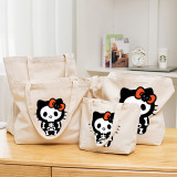 Halloween Eco Friendly Cartoon Skeleton Cat Handle Canvas Tote Bag