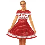 Women Christmas A-Line Short Sleeve Round Neck Elf Ugly Dress
